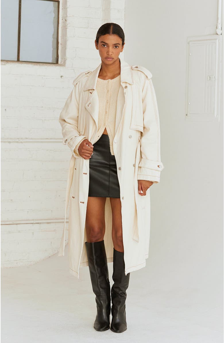 CRESCENT Denim Long Trench Coat, Alternate, color, 