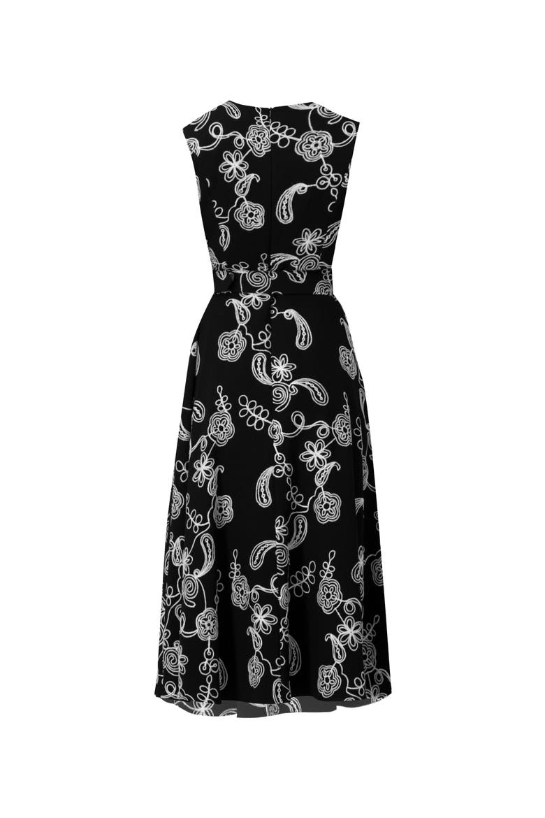 Embroidered Belted Midi Dress, Alternate, color, Black