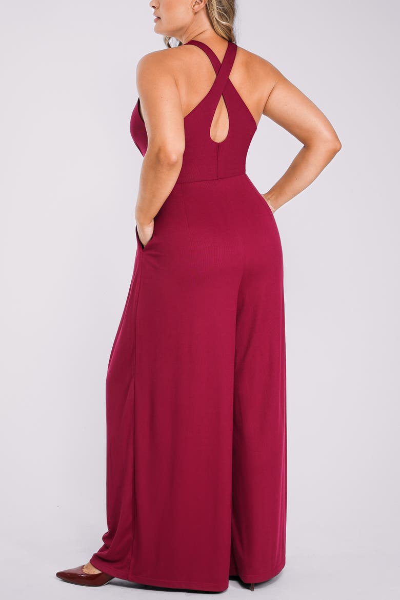 Plunge Shaping Wide Leg Jumpsuit, Alternate, color, Carmine