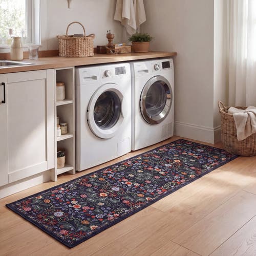 Jonathan Y Primrose Art Nouveau Floral Border Non-slip Machine-washable Area Rug In Green/pink