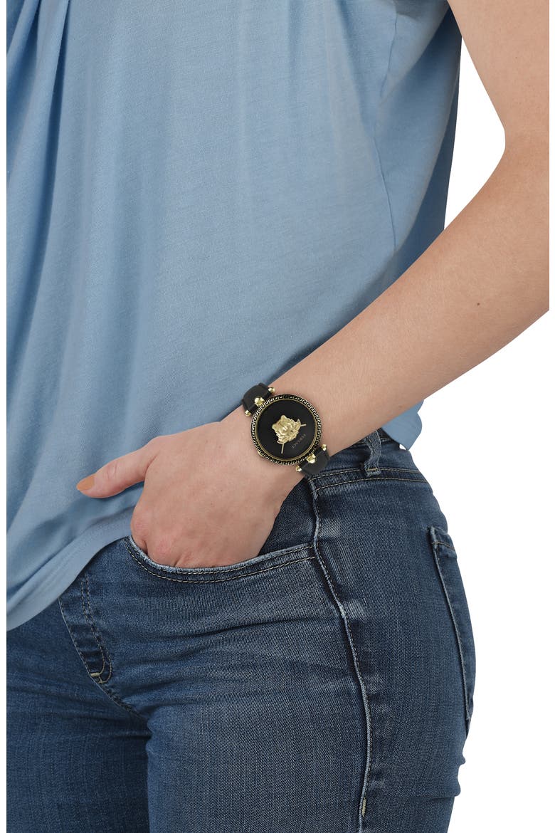 Palazzo Empire Leather Strap Watch, 39mm, Alternate, color, IP YELLOW GOLD