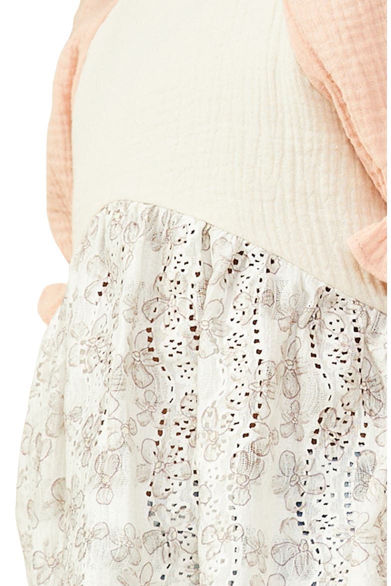 Kids' Colorblock Eyelet Puff Sleeve Top, Alternate, color, CREAM