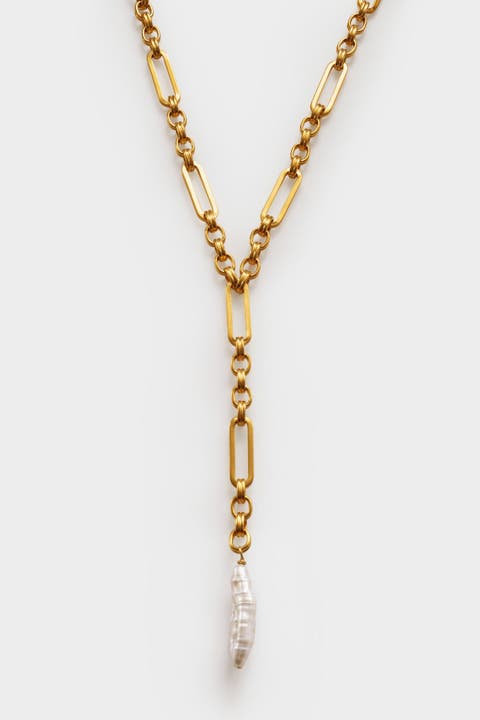 Allure Waterproof Gold Pearl Lariat Necklace