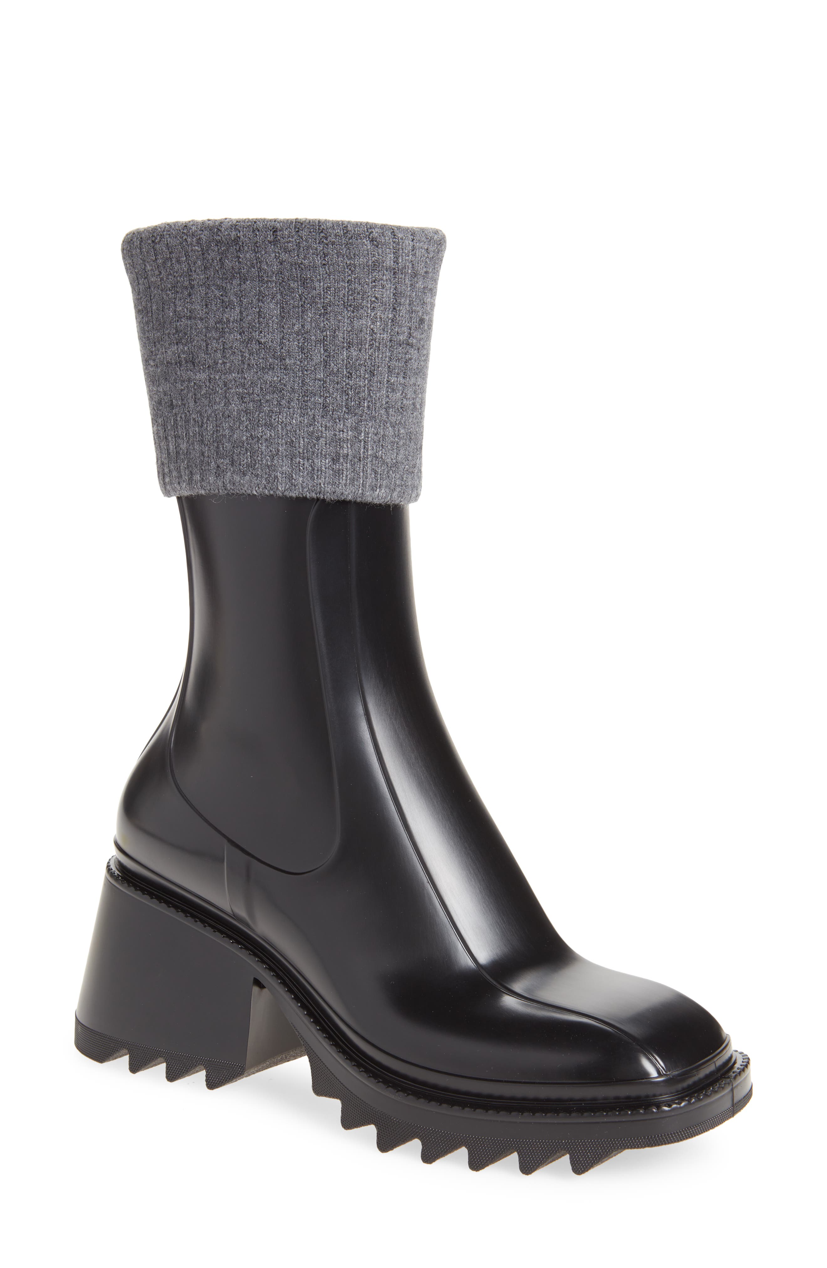 Chloé Betty Rib Cuff Waterproof Rain Boot, Main, color, 