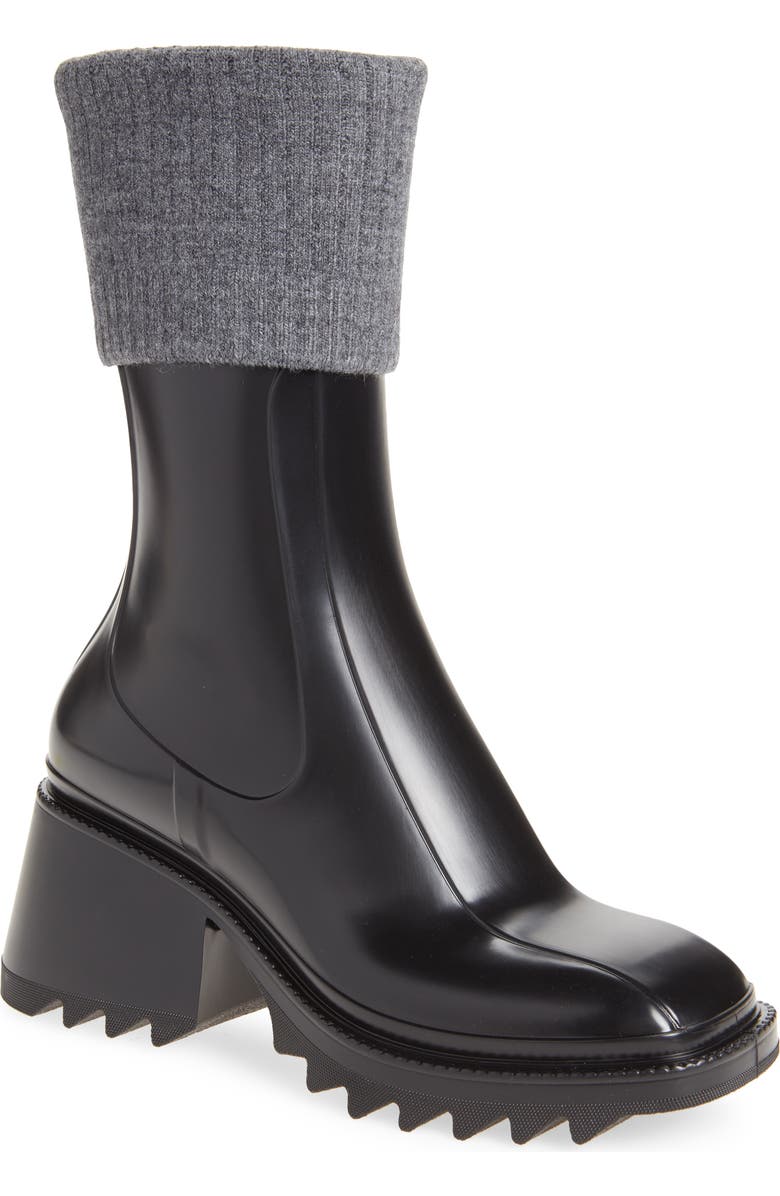 Chloé Betty Rib Cuff Waterproof Rain Boot, Main, color,