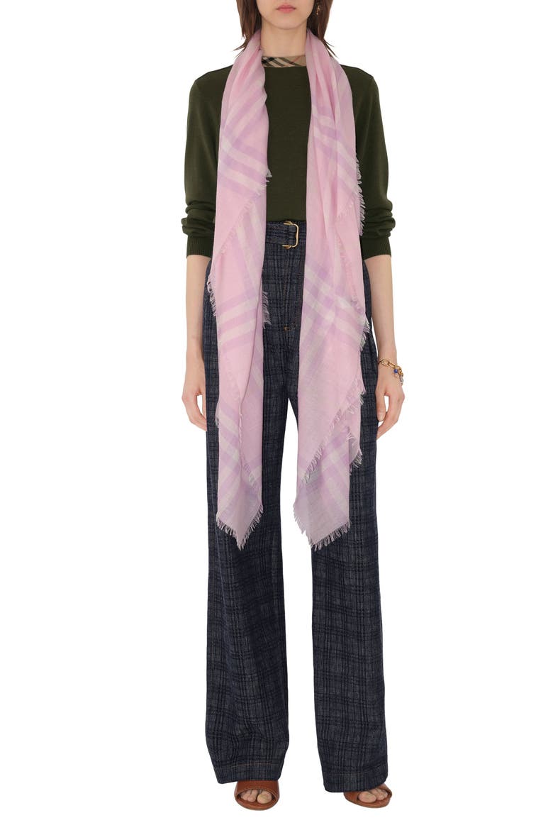 Giant Check Lightweight Wool Scarf, Alternate, color, FONDANT PINK