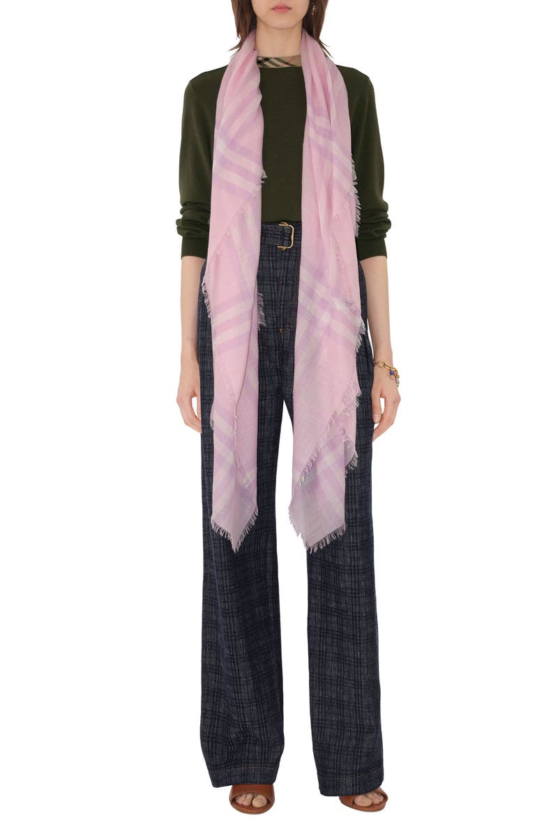 Burberry Giant Check Lightweight Wool Scarf, Alternate, color, Fondant Pink