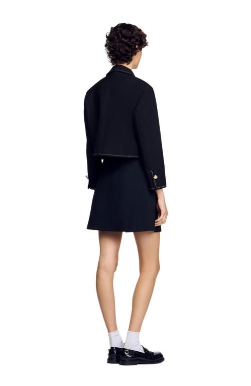 Shop Sandro Peter Pan Collar Cropped Jacket In Black