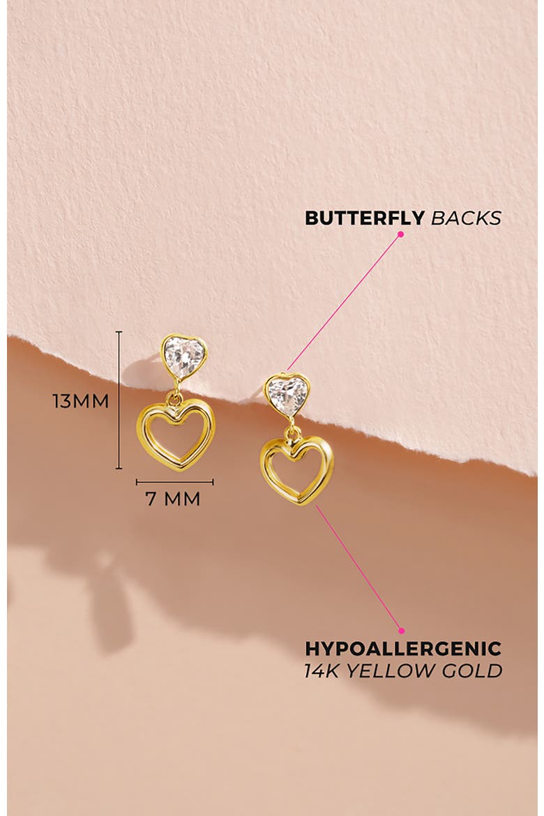 14k Heart to Heart Dangle Earrings, Alternate, color, Gold