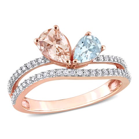 Morganite Aquamarine & Diamond 2-Stone Ring 10k