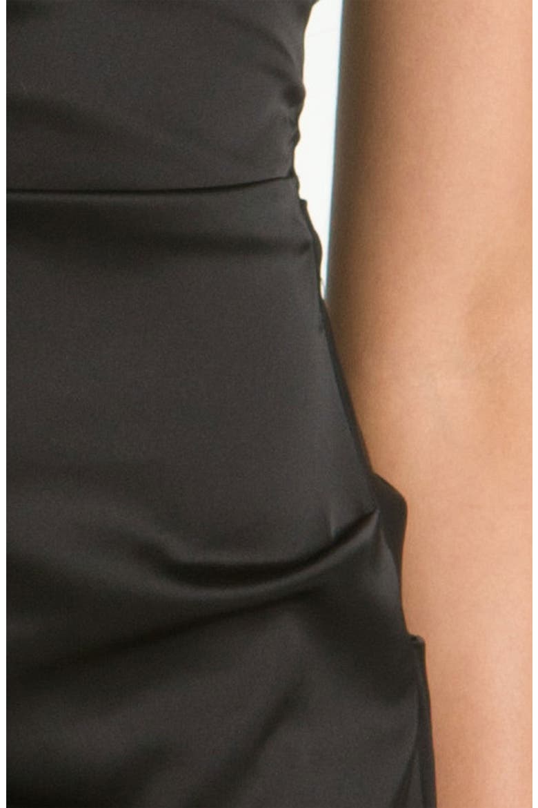 Off Shoulder Stretch Satin Sheath Dress, Alternate, color, BLACK