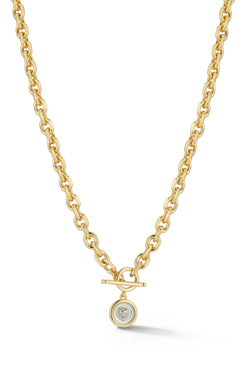 CHLOE AND MADISON Lion Coin Pendant Toggle Necklace, Main, color, Gold