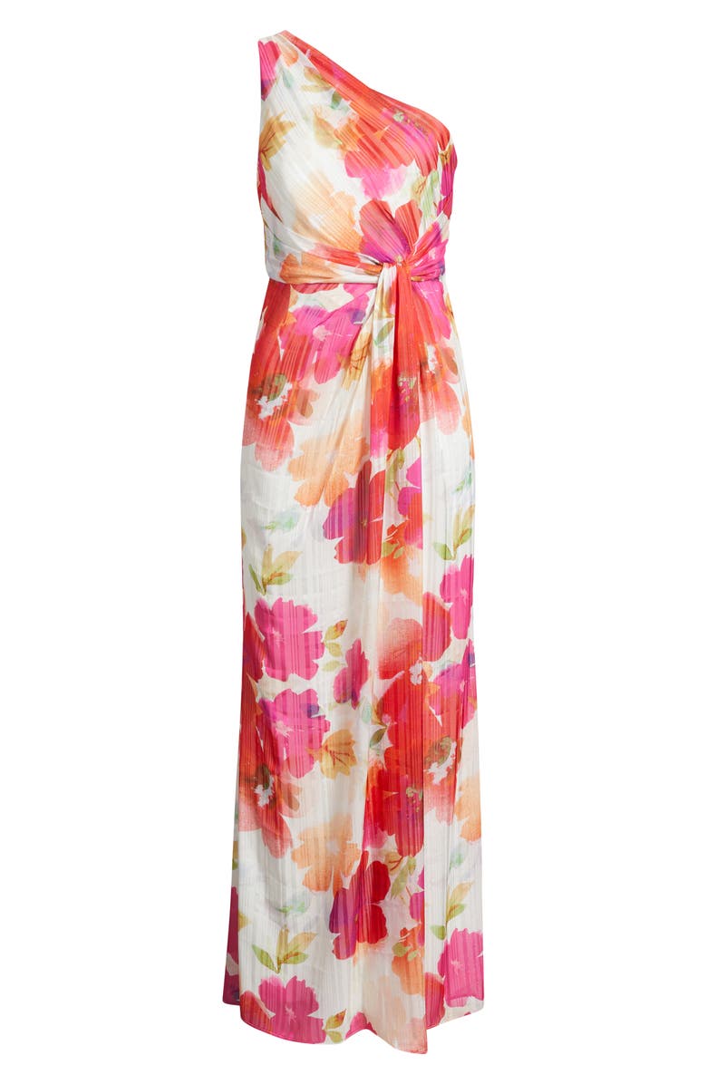 Adrianna Papell Metallic Floral One-Shoulder Gown, Alternate, color, Ivory/ Coral/ Pink Multi