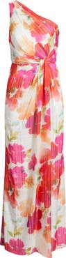 Adrianna Papell Metallic Floral One-Shoulder Gown