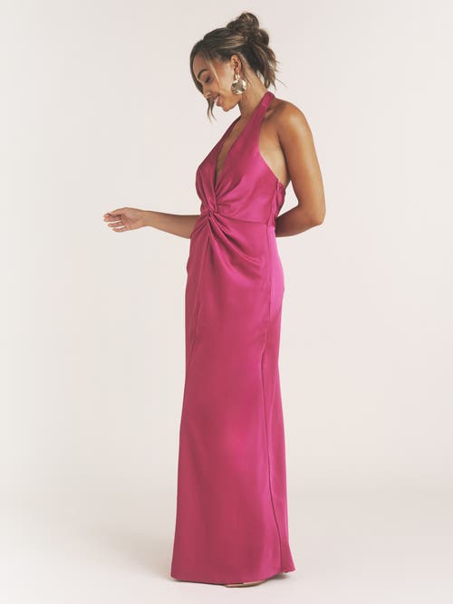 Six Stories Isabel Plunge Knot Detail Dress In Pink