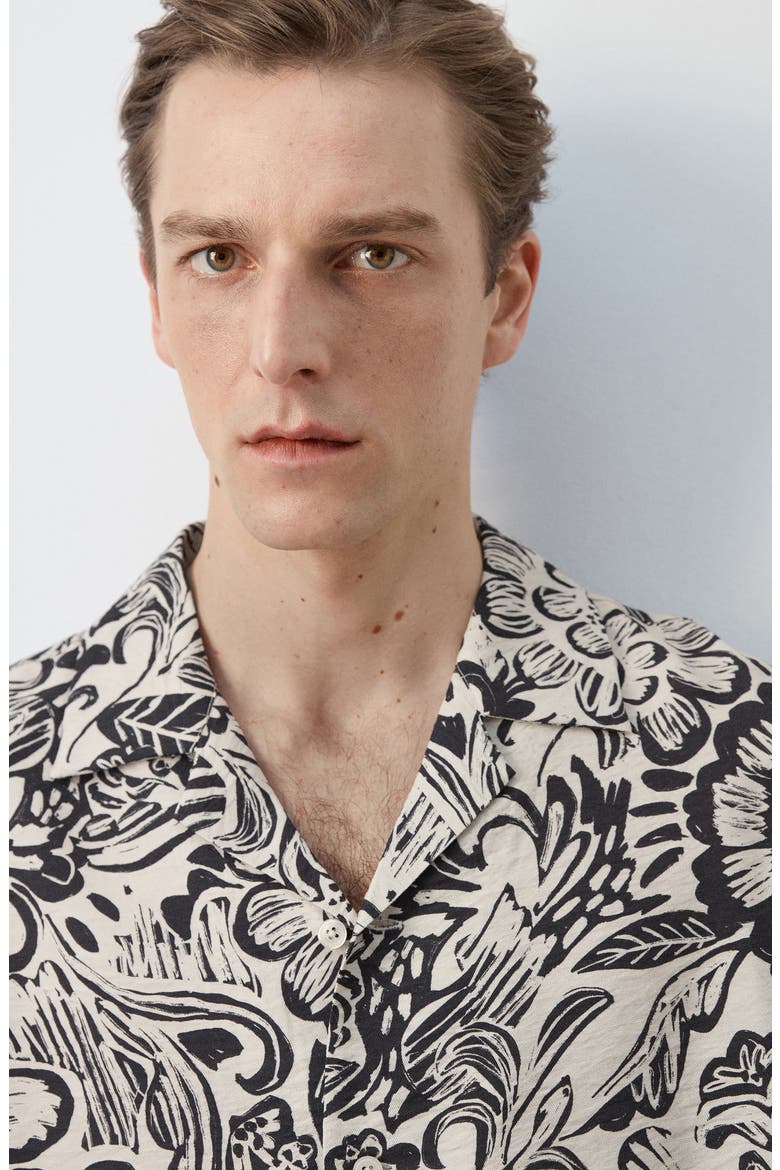 Printed Textured Camp Shirt, Alternate, color, BEIGE