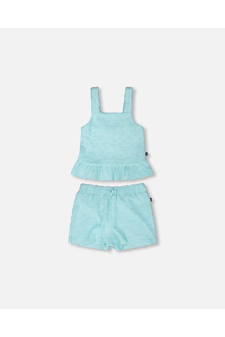 Terry Tank Top with Ruffle Hem Shorts Set, Main, color, Light Blue