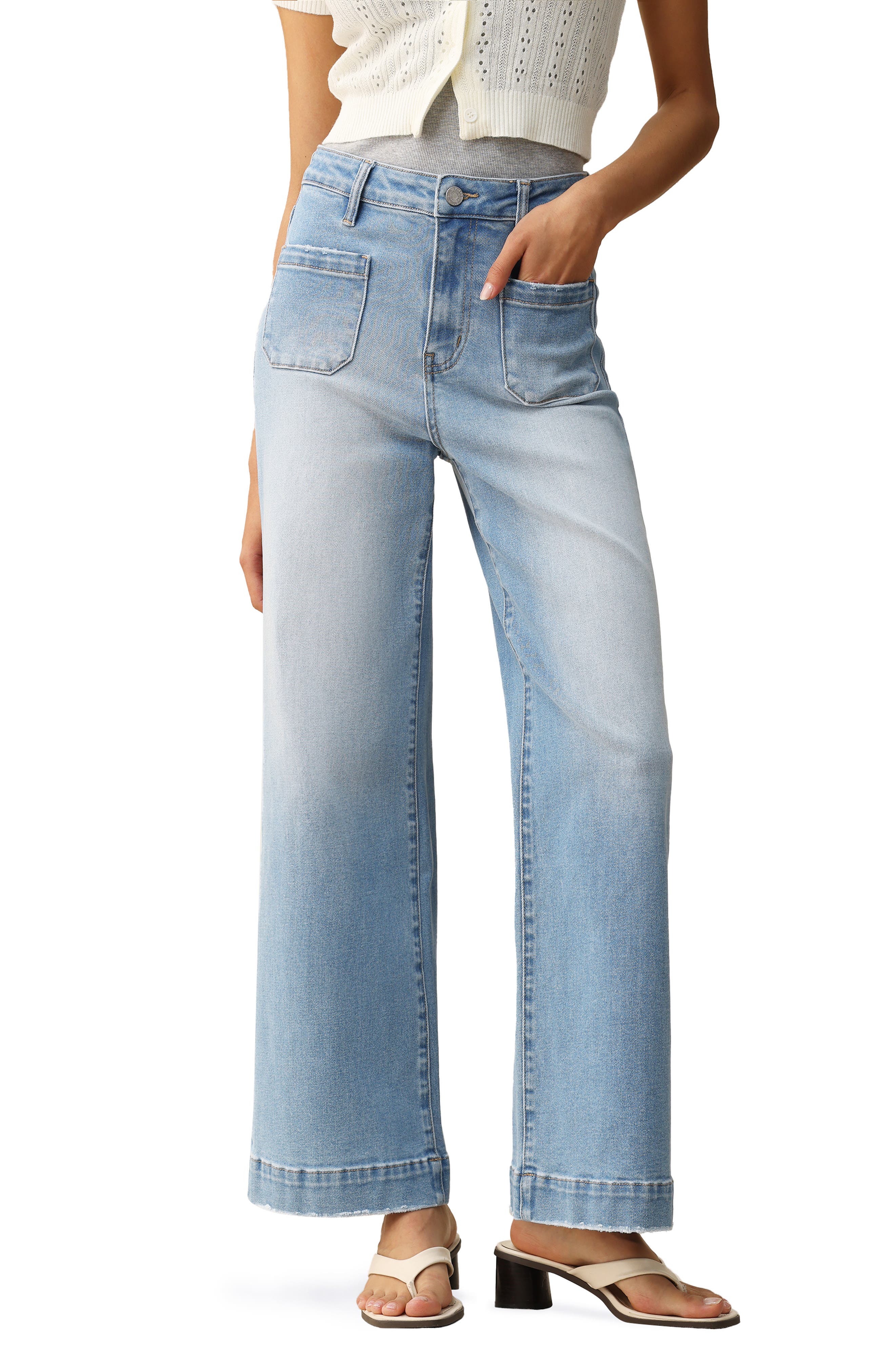 Patch Pocket High Waist Wide Leg Jeans - image 5