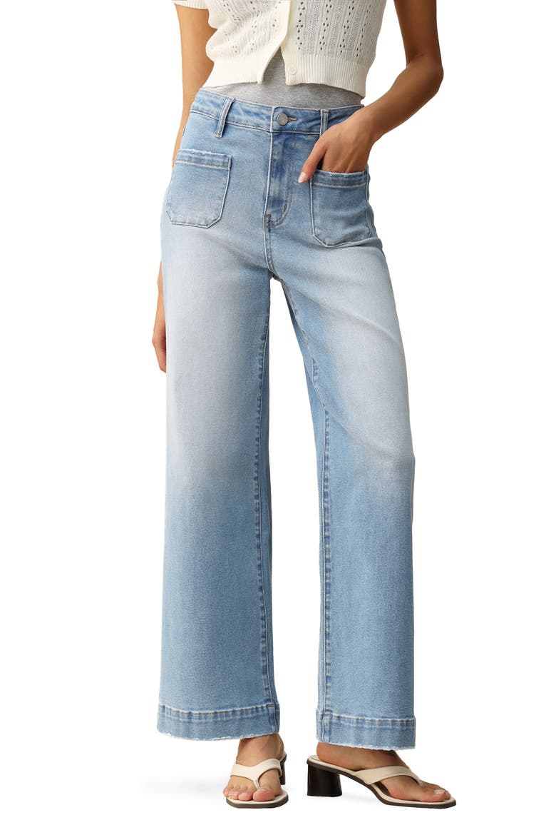 Patch Pocket High Waist Wide Leg Jeans, Main, color, LIGHT BLUE