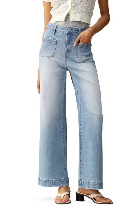 Patch Pocket High Waist Wide Leg Jeans