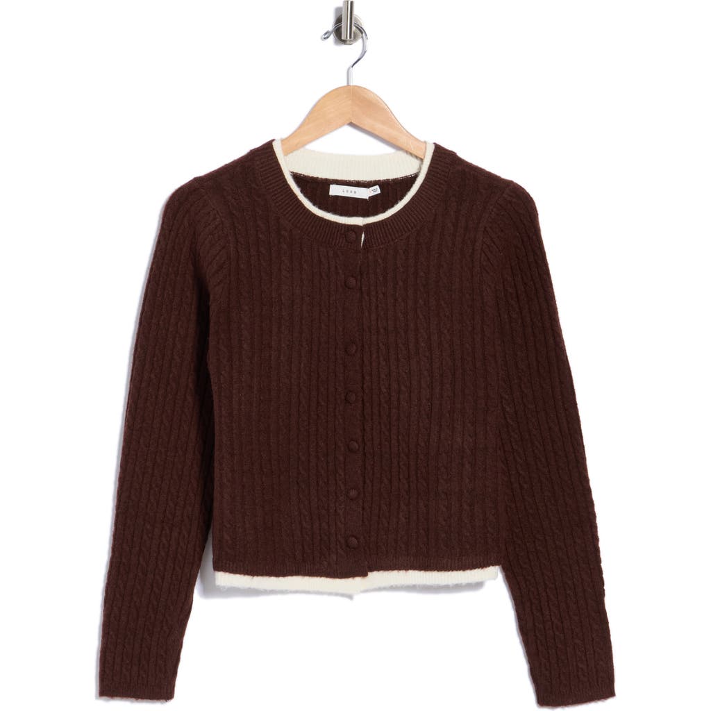 Lush Cable Knit Cardigan In Brown