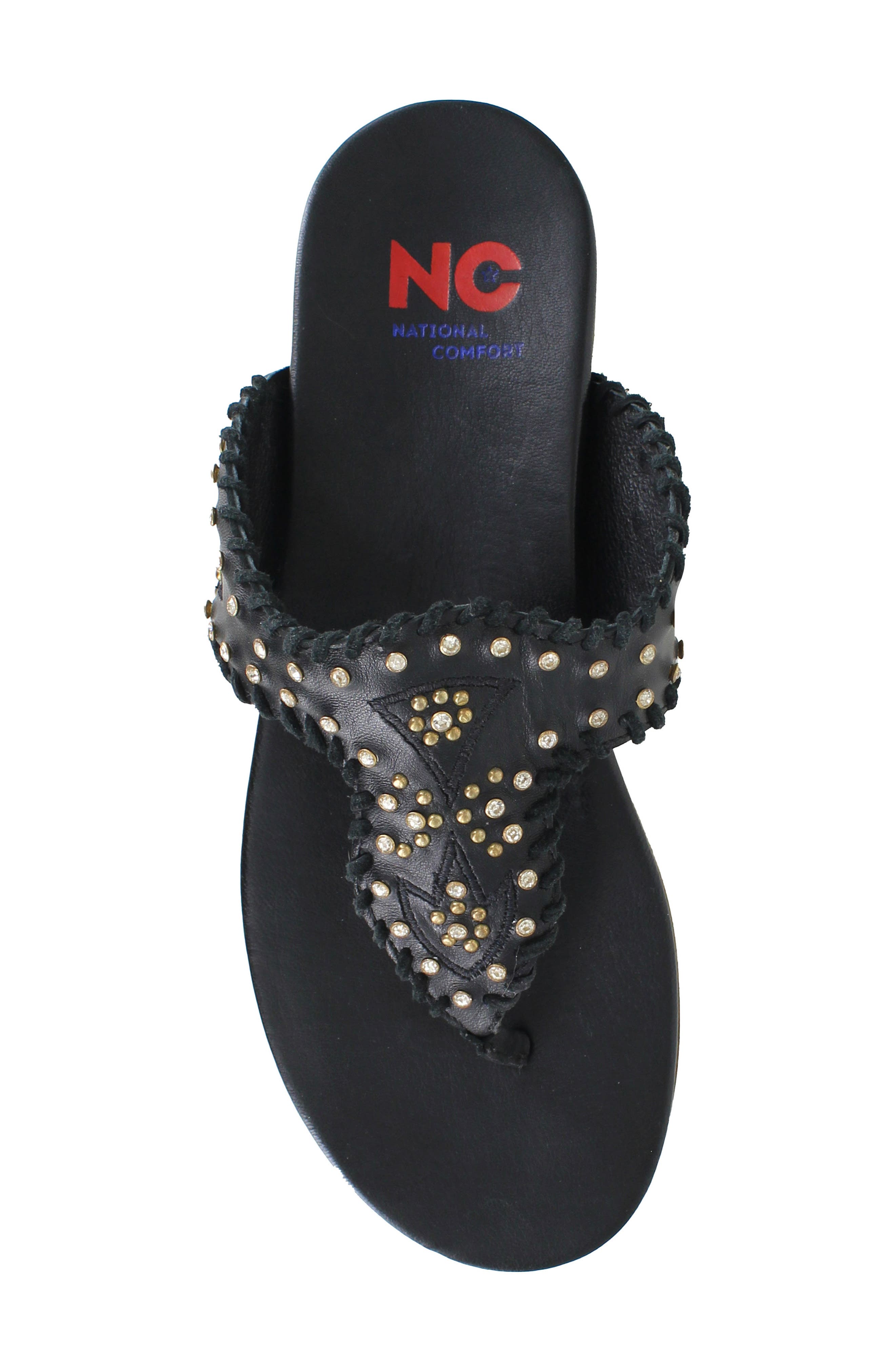 National Comfort Kamara Crystal Embellished Platform Flip Flop, Alternate, color, Black Leather