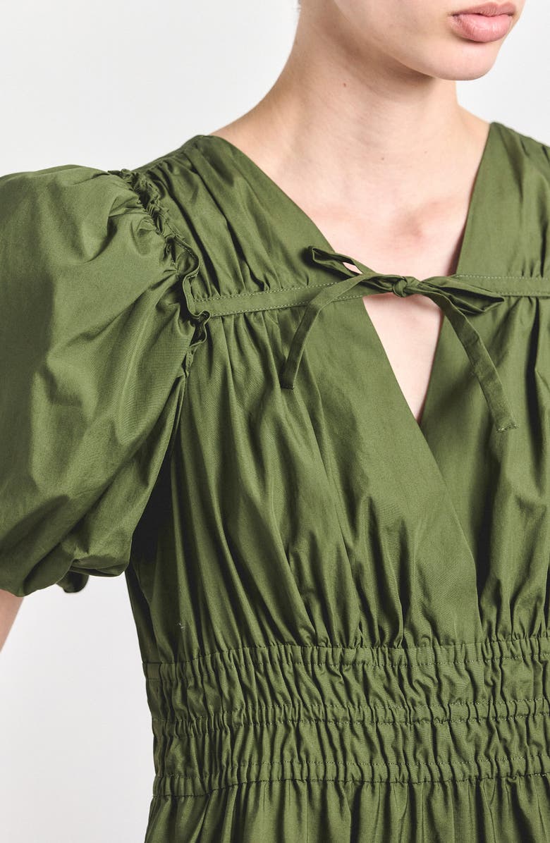 Derek Lam Phillipa Puff Sleeve Tiered Midi Dress, Alternate, color, Fatigue