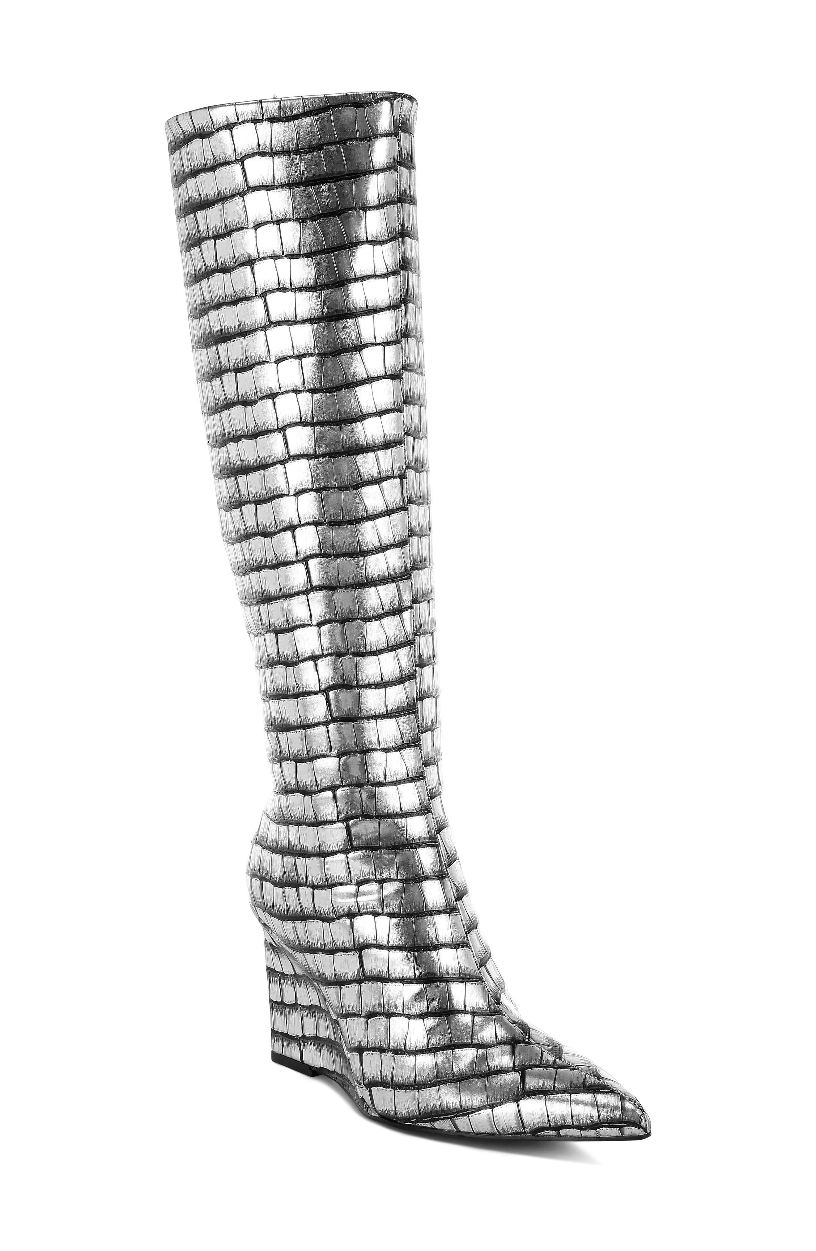 LONDON RAG Bass Head Croc Embossed Wedge Boot, Main, color, 