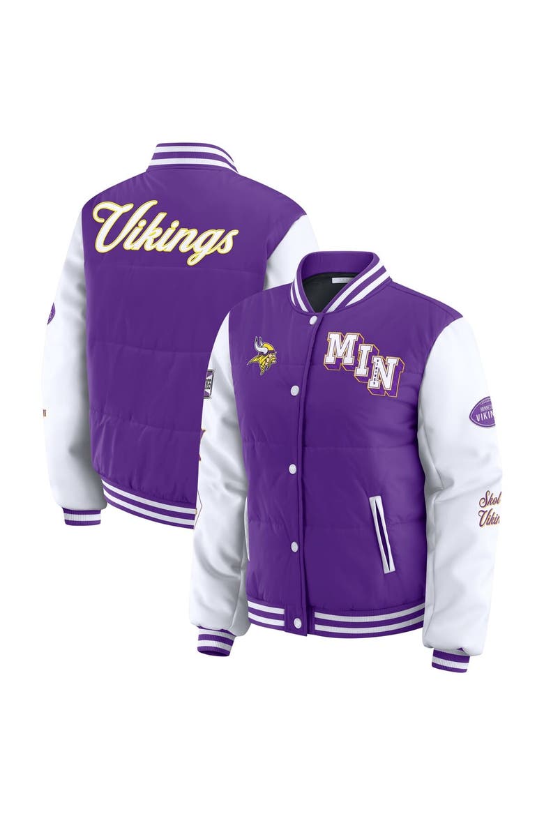 Women's WEAR by Erin Andrews Purple Minnesota Vikings Varsity Full-Snap Puffer Jacket, Main, color, Purple