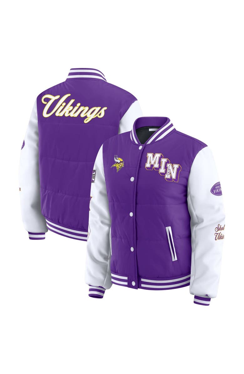 WEAR by Erin Andrews Women's WEAR by Erin Andrews Purple Minnesota Vikings Varsity Full-Snap Puffer Jacket, Main, color, Purple