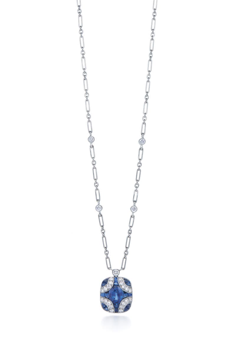 Diamond & Sapphire Pendant Necklace, Main, color, WHITE GOLD/ SAPPHIRE