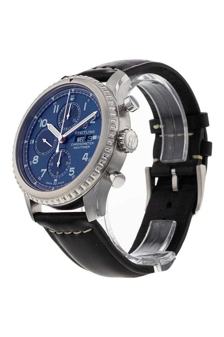 Breitling Preowned Navitimer 8 Chronograph Leather Strap Watch, 43mm, Alternate, color, BLUE