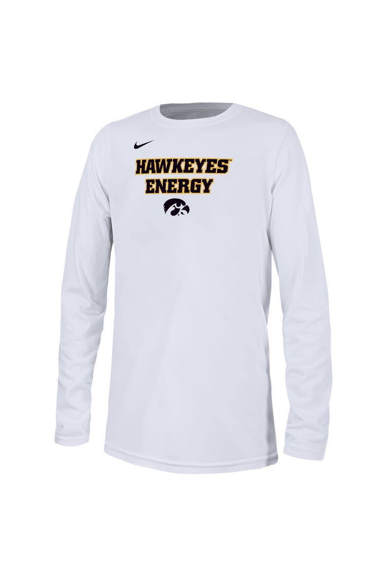 Youth Nike  White Iowa Hawkeyes 2024 On-Court Bench Energy T-Shirt, Alternate, color, White