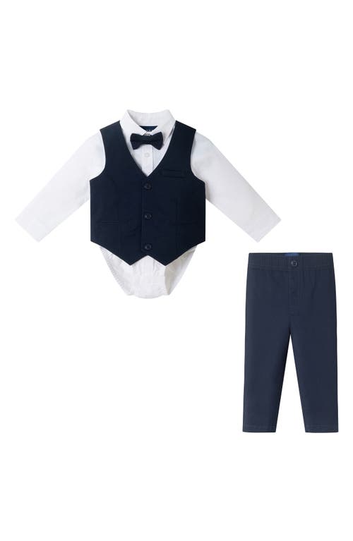 Andy & Evan Bowtie, Vest, Button-up Bodysuit & Pants Set In Blue