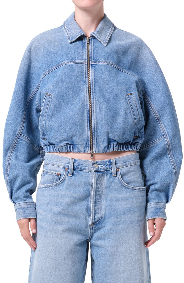 AGOLDE Dixon Denim Bomber Jacket, Main, color, Outbreak Medium Indigo