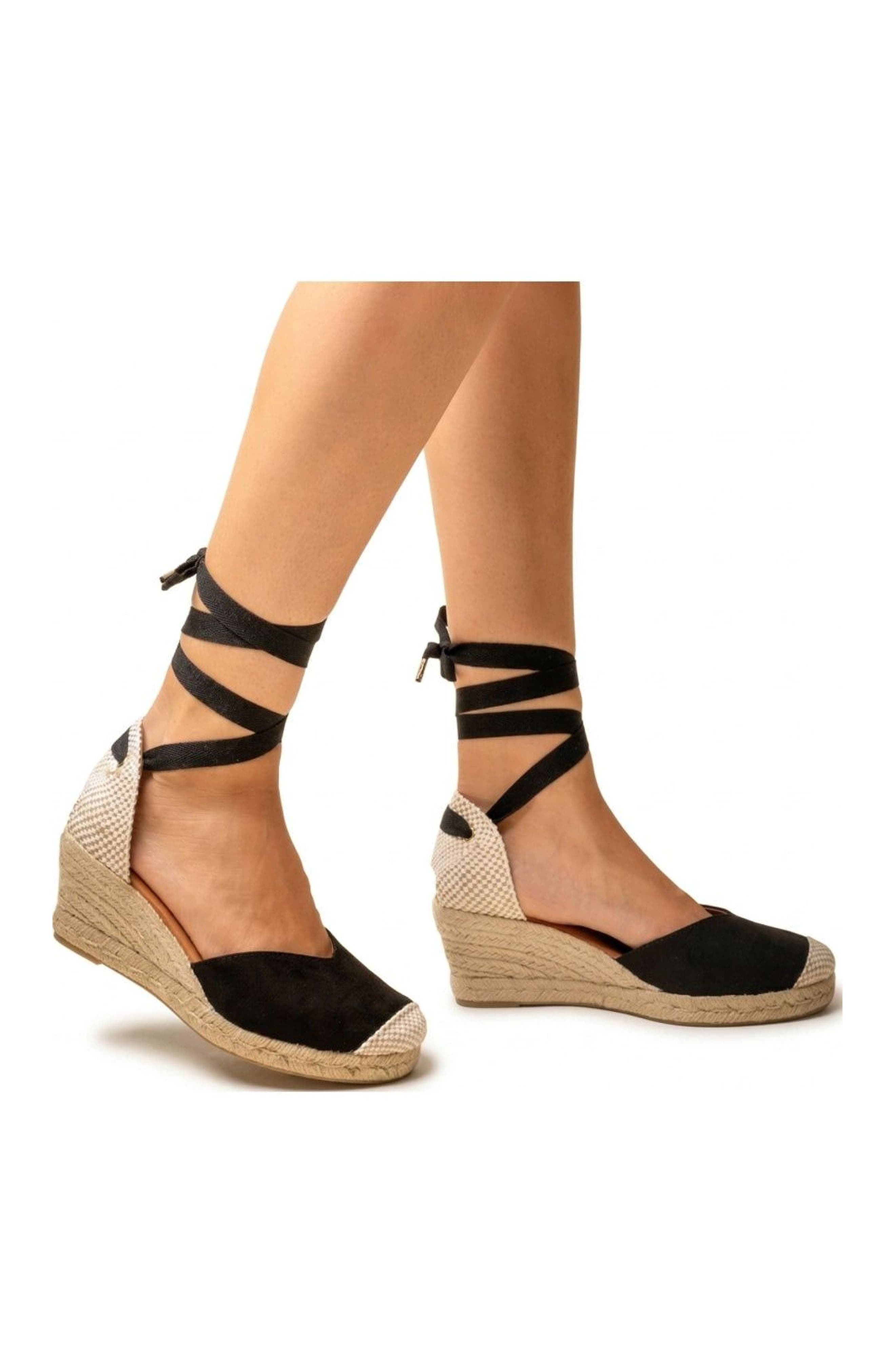 Jimena Mid Laces Espadrille Sandal, Alternate, color, Black