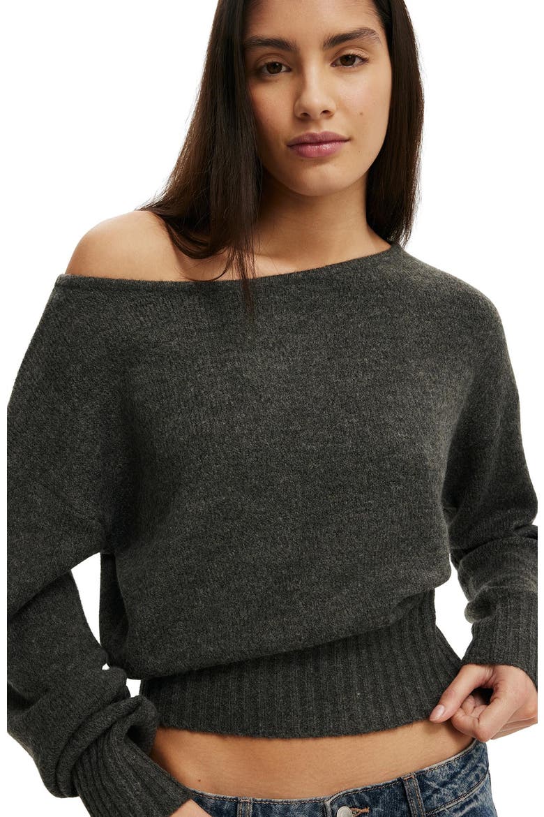 Women's Softest Luxe Off Shoulder Knit, Alternate, color, Charcoal Marle