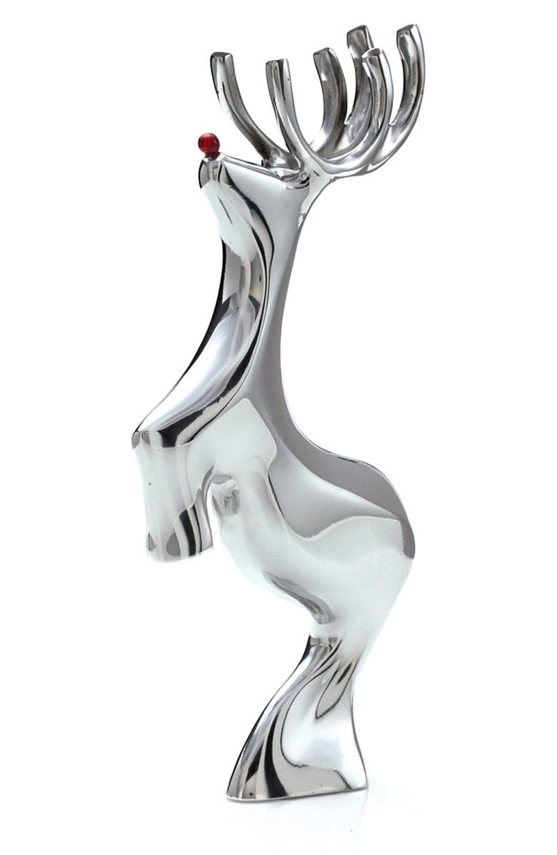 Nambé 'Red Nosed Reindeer' Figurine, Main, color, Silver