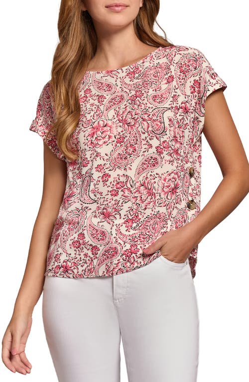 Jones New York Paisley Button Detail Top in Jones Pink/Off White 