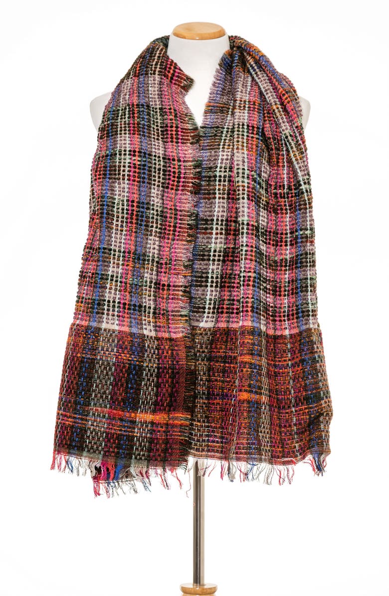 Vismaya Plaid Fringe Scarf, Alternate, color, Multi