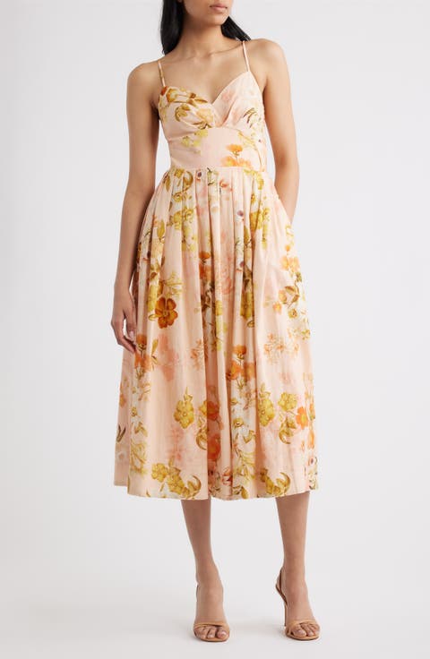 Floral Linen Blend Midi Dress