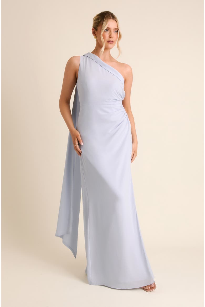 One Shoulder Chiffon Bridesmaid Dress, Main, color, Pale Blue