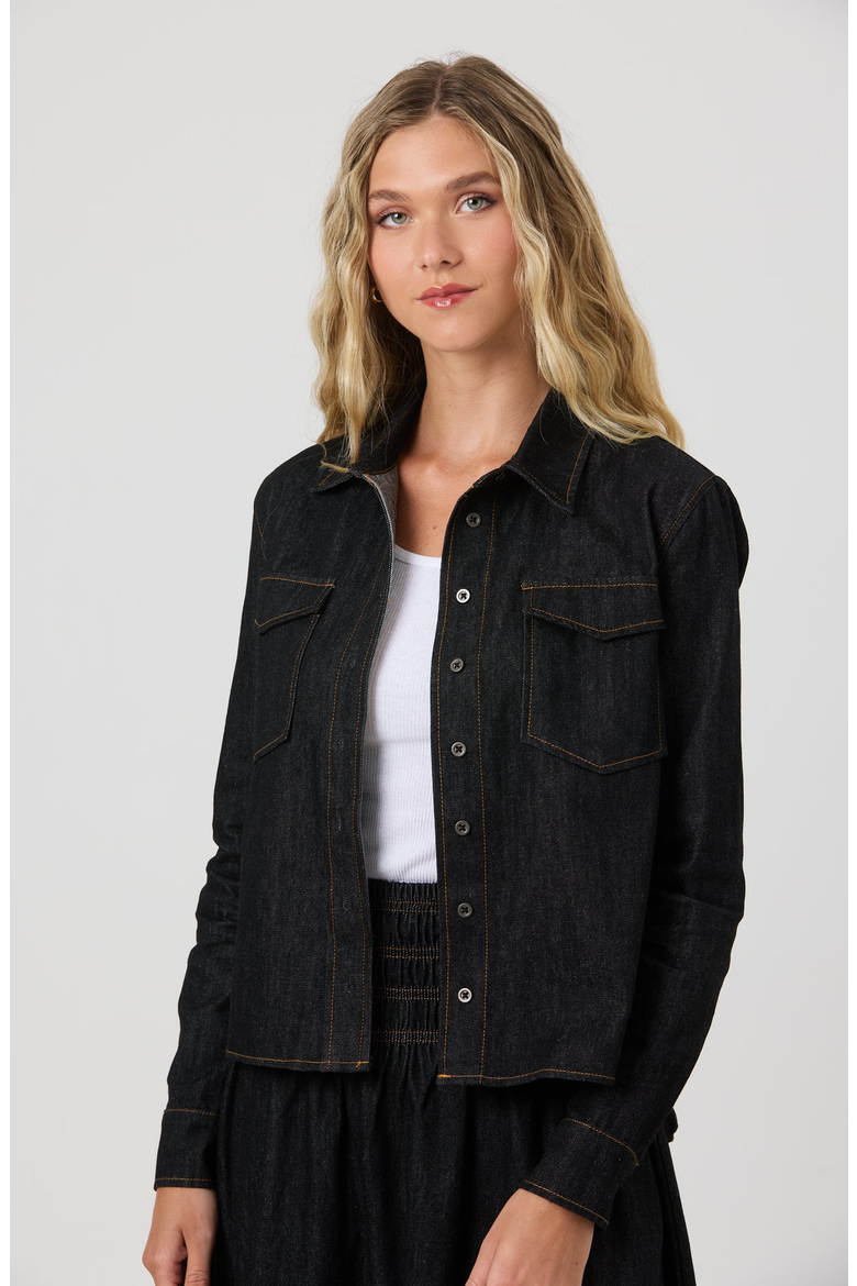 Hana Blouse, Alternate, color, Black Denim