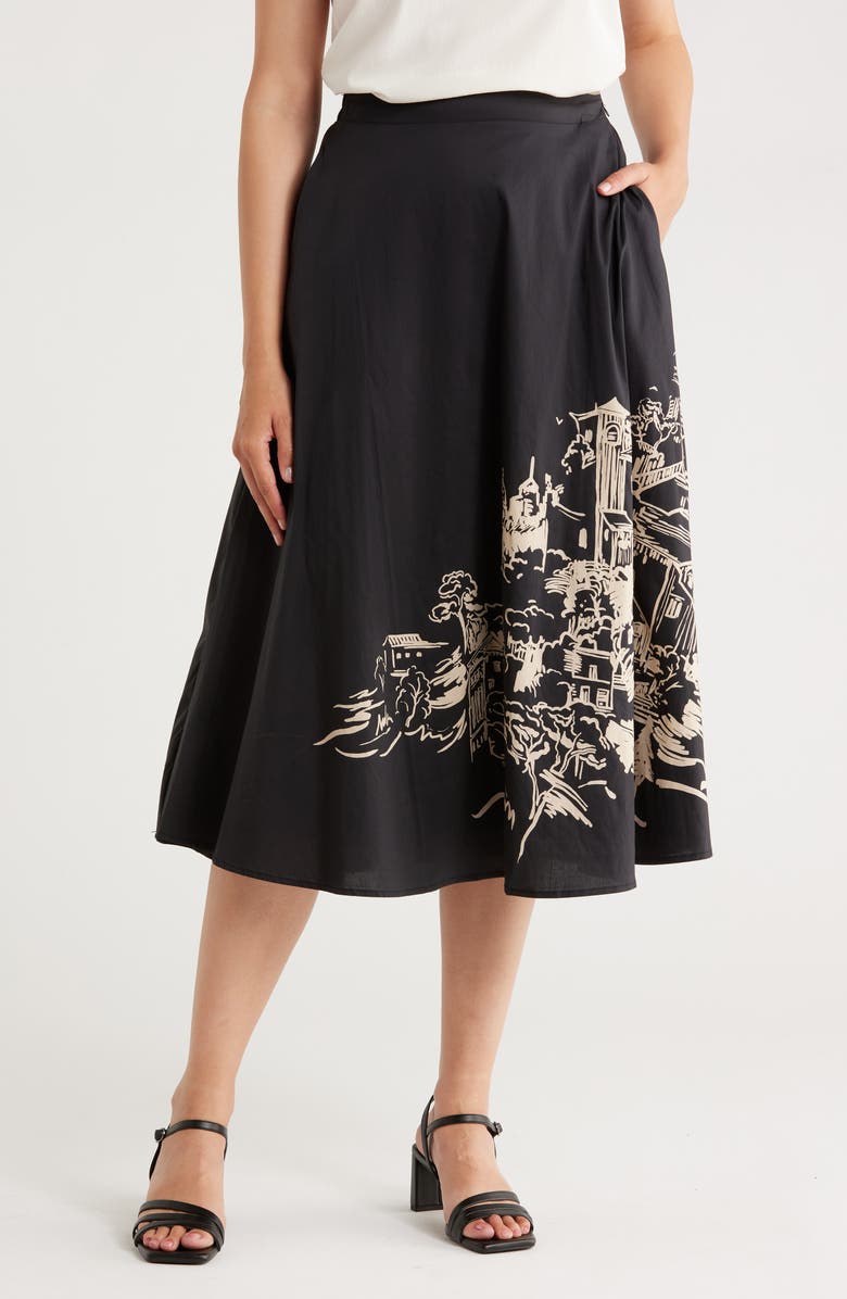 T Tahari Poplin Full Midi Skirt, Main, color, Villa Print