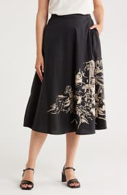 T Tahari Poplin Full Midi Skirt