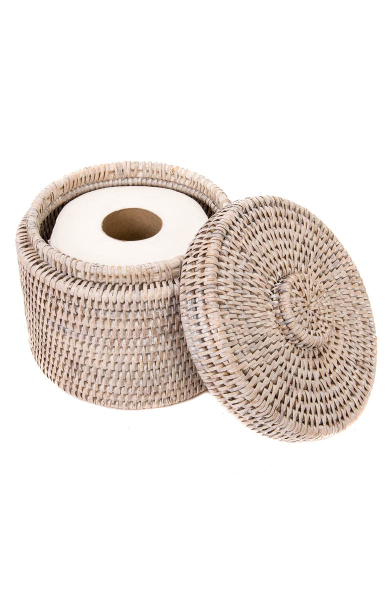 Artifacts Trading Company<sup>™</sup> Artifacts Rattan Round Single Tissue Roll Box, Alternate, color, White Wash