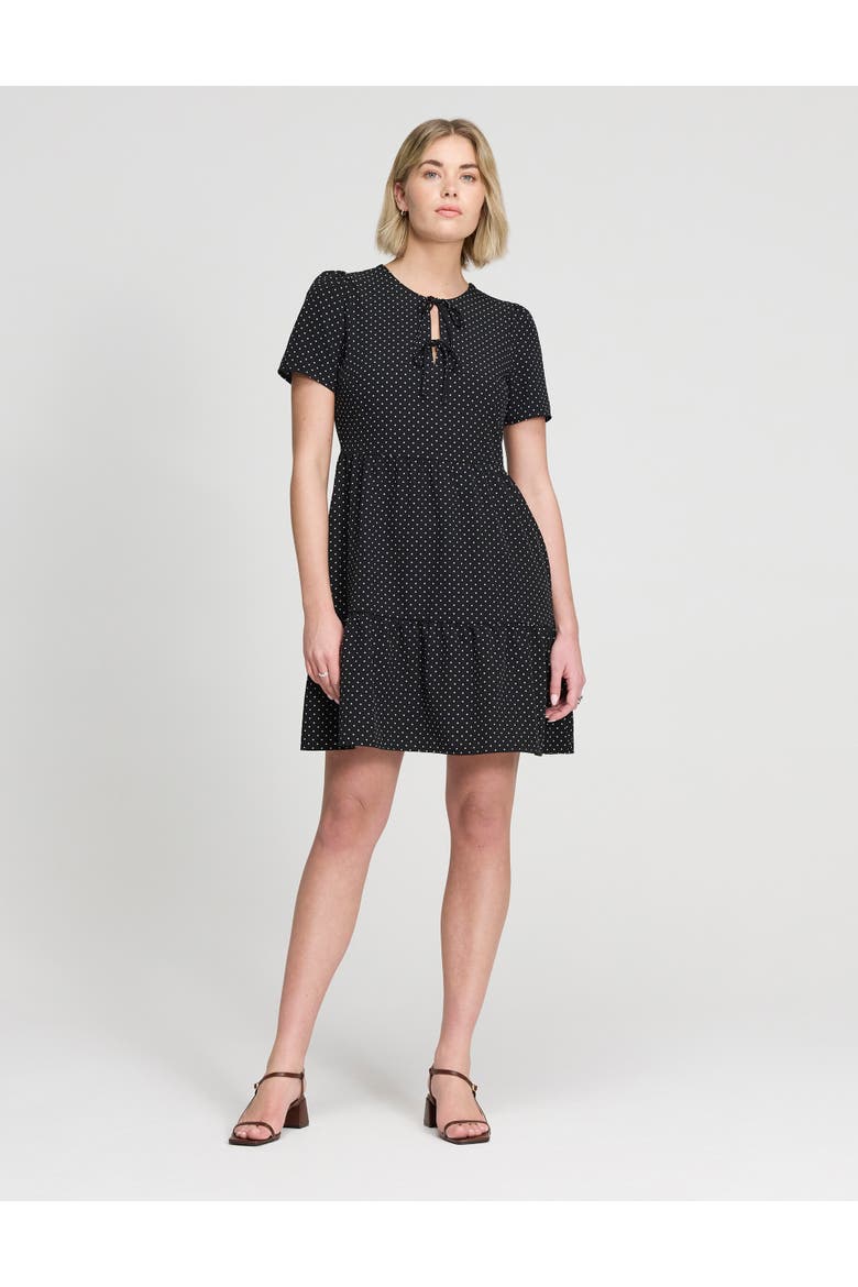 Lola Tie Front Tiered Short Dress, Alternate, color, Black Spot