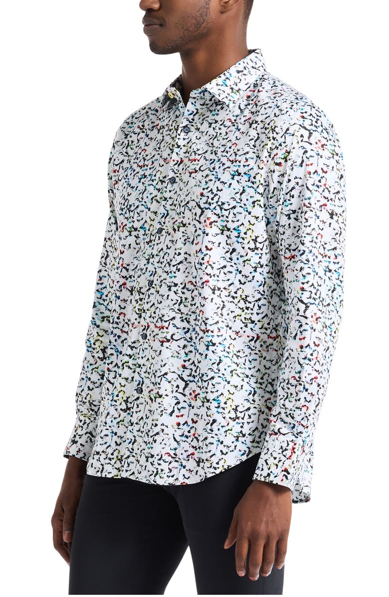 Robert Graham Lazlo Abstract Print Stretch Cotton Button-Up Shirt, Alternate, color, White Multi