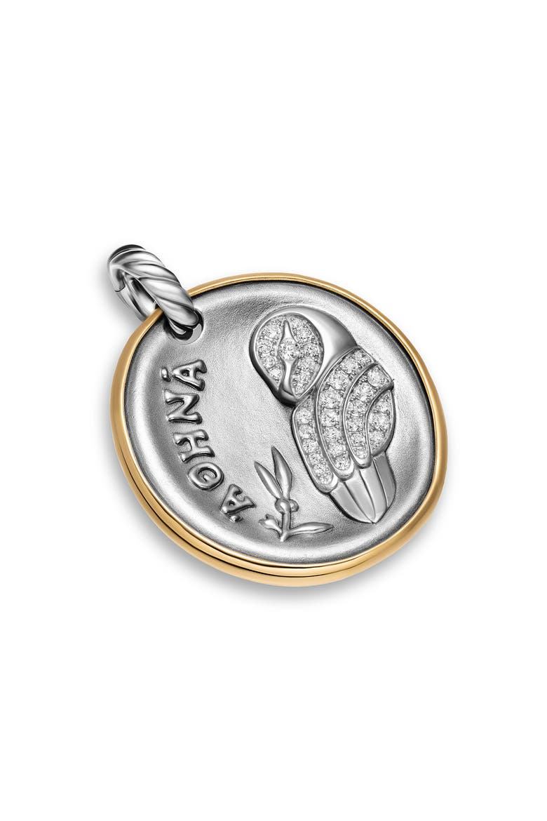 Medallion Amulet Sterling Silver with 14K Yellow Gold and Diamonds, 29.5mm, Main, color, SILVER PAVE ATHENA