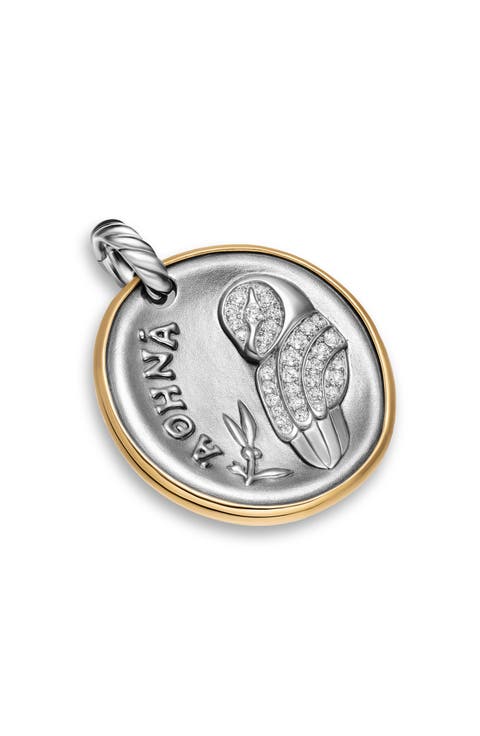 Medallion Amulet Sterling Silver with 14K Yellow Gold and Diamonds, 29.5mm